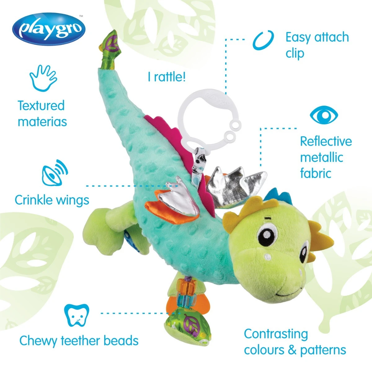 Playgro Sensory Friends Dusty Dragon Buggyspeeltje P0188473 10 Playgro Sensory Friends Dusty Dragon Buggyspeeltje P0188473 - Afbeelding 10